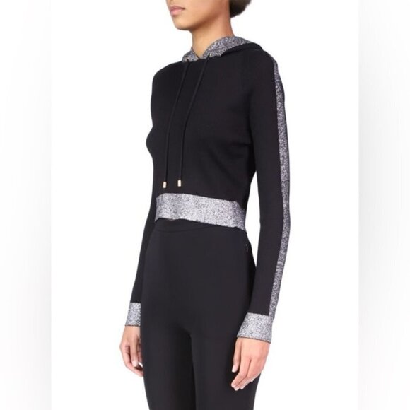 BALMAIN Lurex Striped Cropped Knit Hoodie Sz 40 - Picture 3 of 13